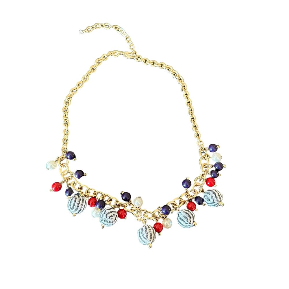 Statement Necklace Gold with Red White and Blue Accents